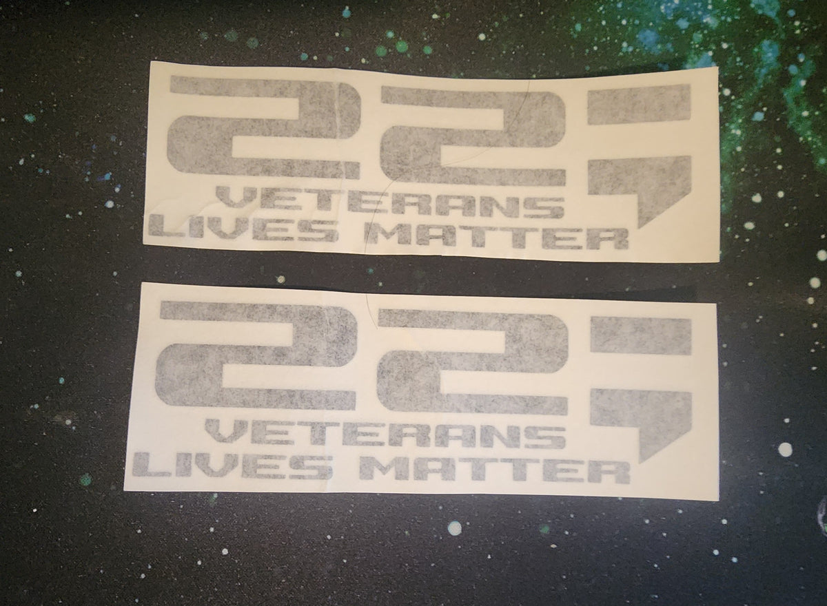 Set of two black 22 Veterans Lives Matter vinyl decals