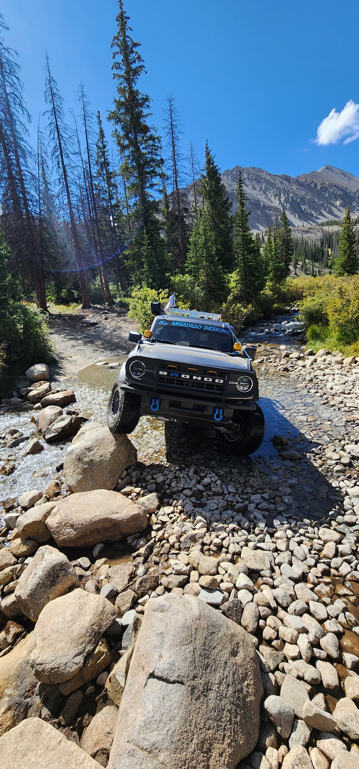 Bronco crossing a creek in Colorado